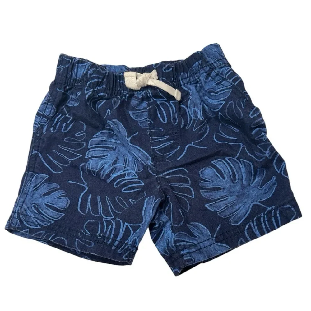 Toddler Boys Shorts 18M Navy Leaf Print Cotton Playwear Cute Tropical Style